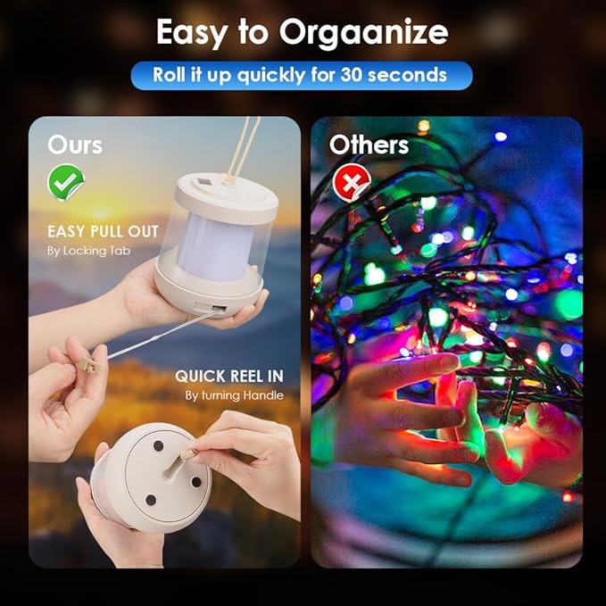 UniqueFire Portable 2-in-1 Camping Lantern & String Lights, Rechargeable LED Tent Lantern with RGB String Lights for Camping, Party, Garden & Yard Outdoor Decoration