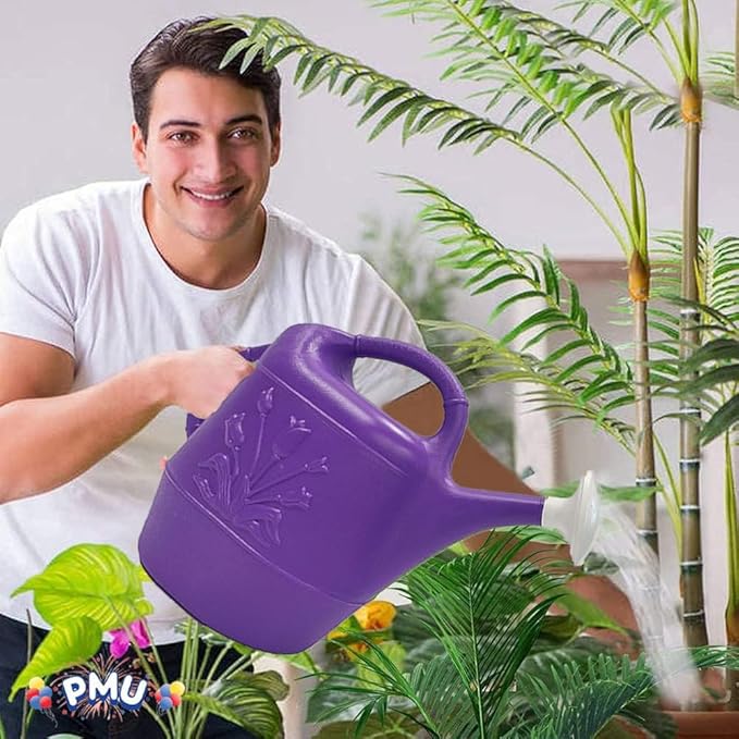 PMU 2 Gallon Watering Can - Garden Watering Can for Indoor & Outdoor Plants - Plastic Water Can with Detachable Sprinkler Head - Large Water Pot, Made in USA - Purple Pkg/6