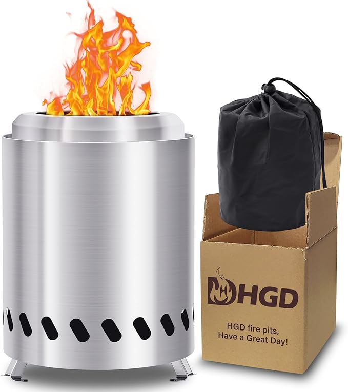 HGD Tabletop Fire Pit, Smokeless Firepit Outdoor, Mini Fire Pit for with Carry Bag for Camping Backyard Patio Garden Picnic, Silver