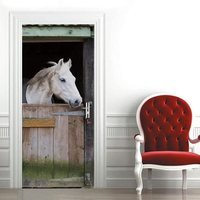 Horse 3D Door Stickers Murals - Peel & Stick - Waterproof & Washable - Matt Finish - Rustic Brown - Door & Wall - 33.9" x 78.7"