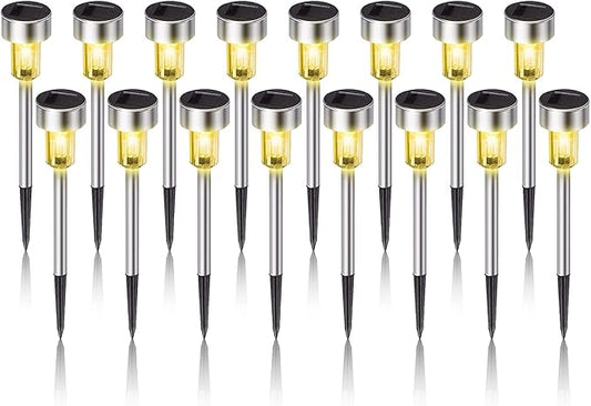 Dream Master Solar Lights Outdoor Waterproof, Stainless Steel LED Landscape Lighting Outdoor Solar Lights for Outside Solar Garden Lights for Pathway, Walkway, Patio, Yard, Lawn - 16 Pack(Warm White)