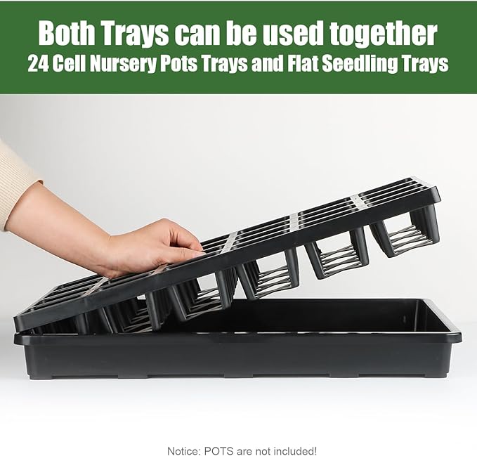 24 Cell Nursery Pots Trays (17"x11"x2") with Plastic Flat Seed Starter Trays, Durable Carrying Seedling Starter Tray, Reusable Planting Trays for Holding 2.7 inch Nursery Pots, 3 Sets Combo