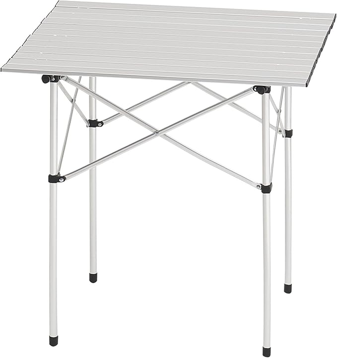 VEVOR Folding Camping Table, Portable Roll Up Side Tables, Lightweight Aluminum Beach Table with Adjustable Height, for Outdoor BBQ Tailgating Picnic, Travel (28 inch-Silver)