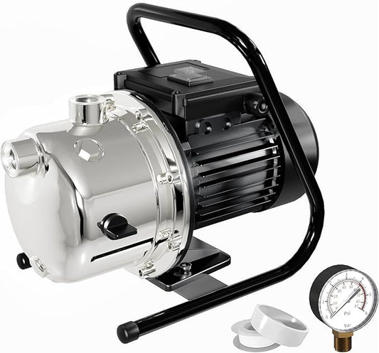 LANCHEZ 1.2 HP Portable Shallow Well Garden Pump, 1828 GPH Stainless Steel Sprinkler Pump, 115V Water Transfer Draining Irrigation for Lawn