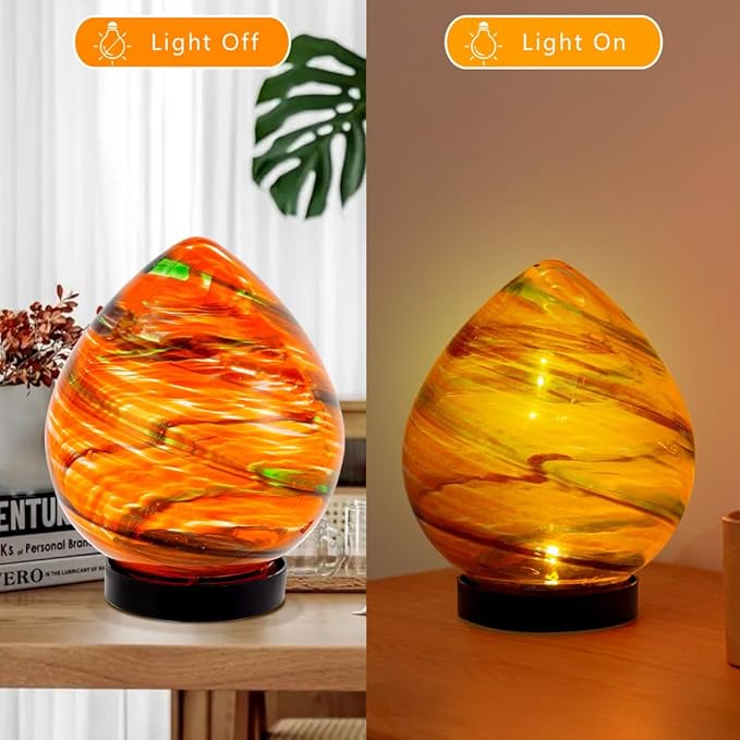 Table Solar Lanterns Outdoor Waterproof LED Desktop Decorative Lanterns 6.7" Glass Solar Globe Lights,Outdoor Garden Lights for Patio Porch Table Decor Gardening Gifts for Women(Orange)