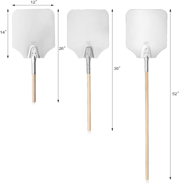 New Star Foodservice 50158 Aluminum Pizza Peel, Wooden Handle, 12 x 14 inch Blade, 26 inch overall