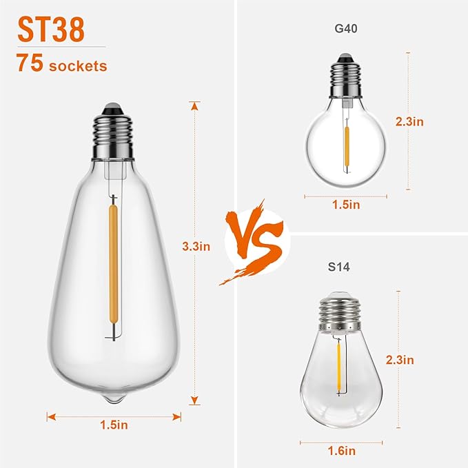 150FT Outdoor String Lights with Remote, Garden Patio Decor with 2500K Warm White, 75+3 LED Edison Bulbs, Support Timer Dimmable Waterproof Shatterproof for Yard Outside Porch Deck Backyard