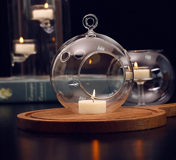 18 Pcs Clear Hanging Glass Candle Holder Decorative Hanging Chandeliers, 3.15"/8cm Led Light Candleholders Mini Home Decor Planters, Small Plant Terrarium Globes for Garden Wedding Party Decoration