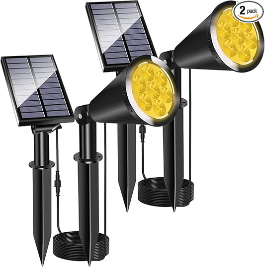 MEIHONG Solar Spot Light Outdoor, Waterproof LED Landscape Lights Dusk to Dawn, 2-in-1 Spotlight Solar Powered Accent Lights for Garden Porch Walkway Patio (Yellow-2 Pack)