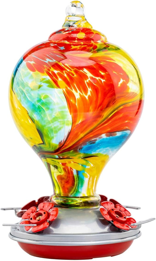 Muse Garden 32OZ Hummingbird Feeders Hanging, Blown Glass Hummingbird Feeder, Garden Backyard Decor, Carnival