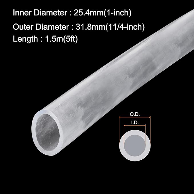 1" x 1 1/4" Clear Plastic PVC Tubing 5ft Flexible Hybrid Vinyl Tube, [for Garden Irrigation, Water Hose, Fish Tank, Aquarium] - 25.4x31.8mm