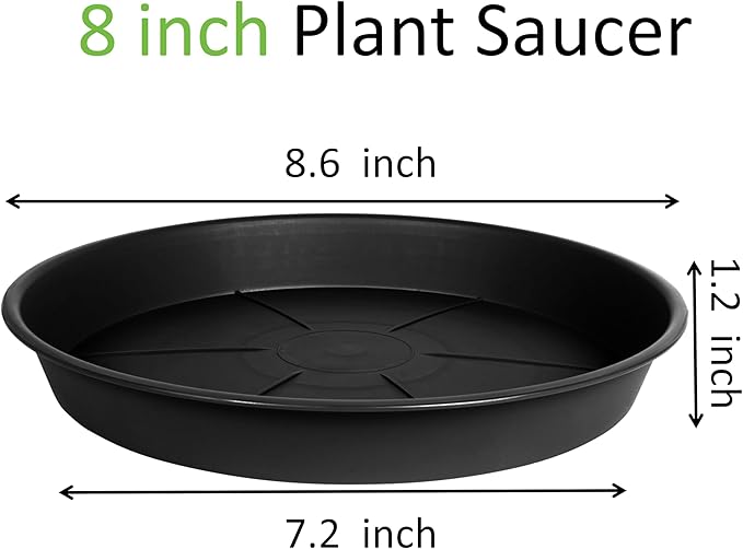 1 Pack of Plant Saucer Tray 8 inch, Heavy Duty Plastic Pot Plant Drip Trays Saucers for for Indoors Outdoor, Plant Water Tray for Planters (8", Black)