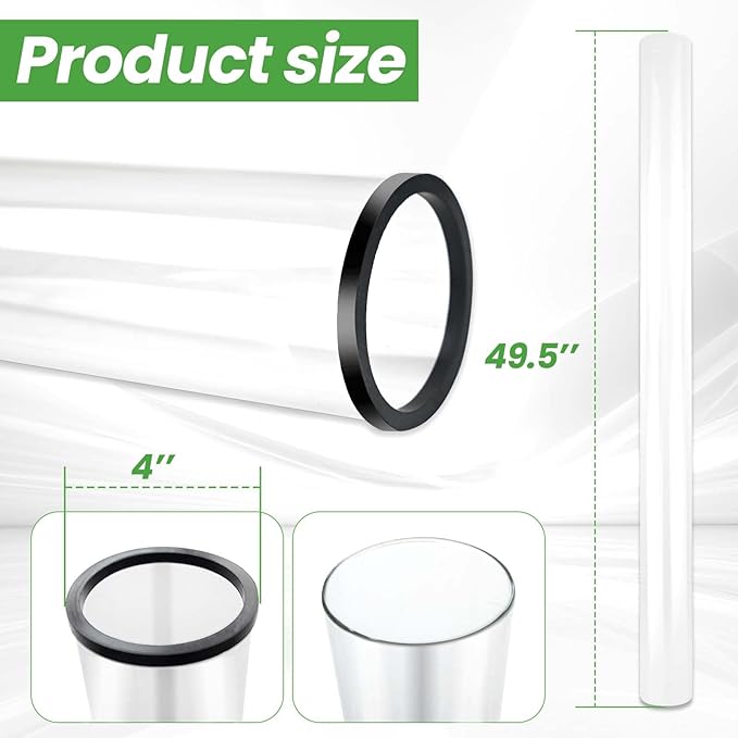 Patio Heater Glass Tube Replacement,49.5" Tall 4" Diameter with Silicone Connecting Ring Compatible with Four-Sided Pyramid Flame Outdoor Heater, Glass Tube Patio Heater for Hiland, Fire Sense