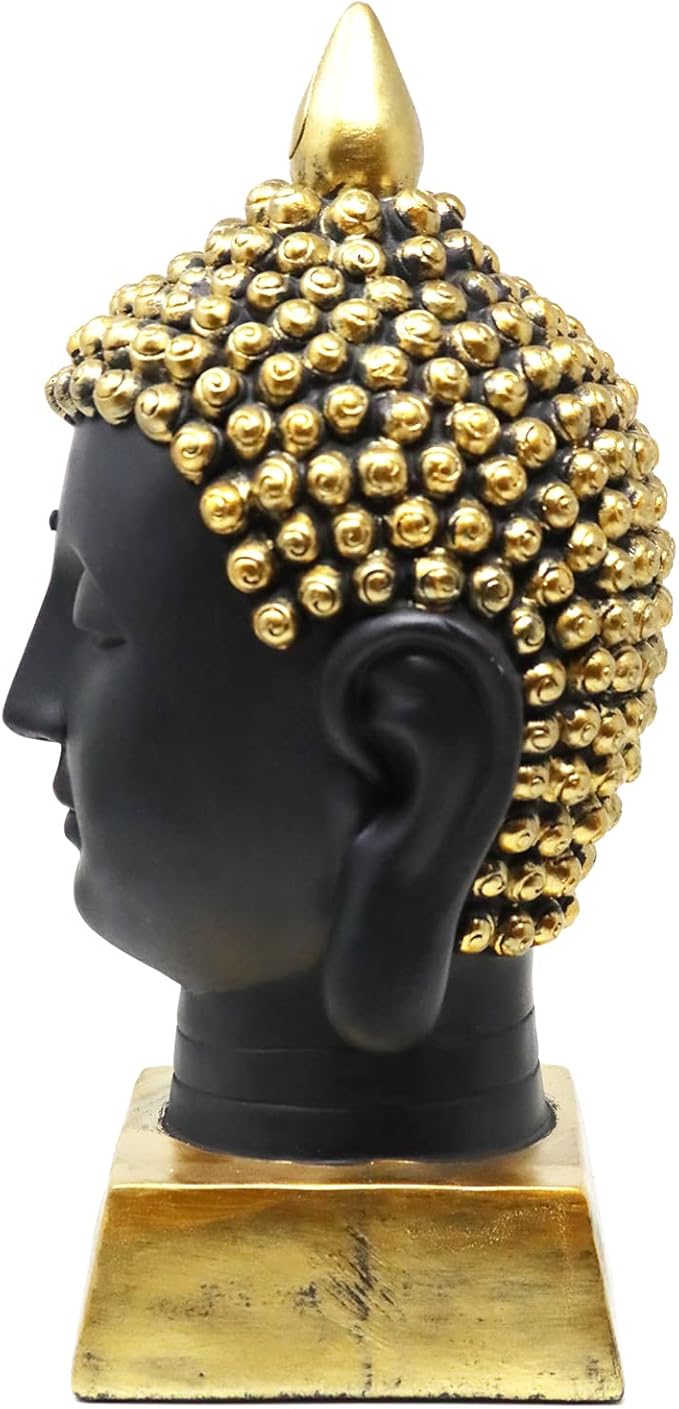 Seraphic Buddha Head Statue for Home Decor or Outdoor, Gold, 13" Tall