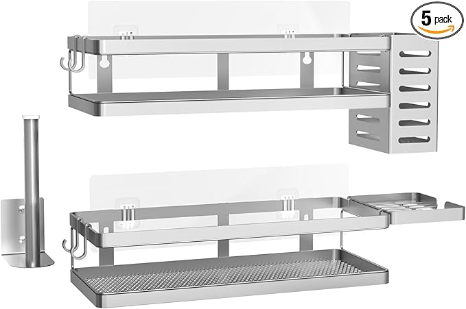 PUSDON Metal Wall Hanging Basket 2 Packs DIY Suitable for Multiple Scenes - Middle Silver Grey Guardrail Suit