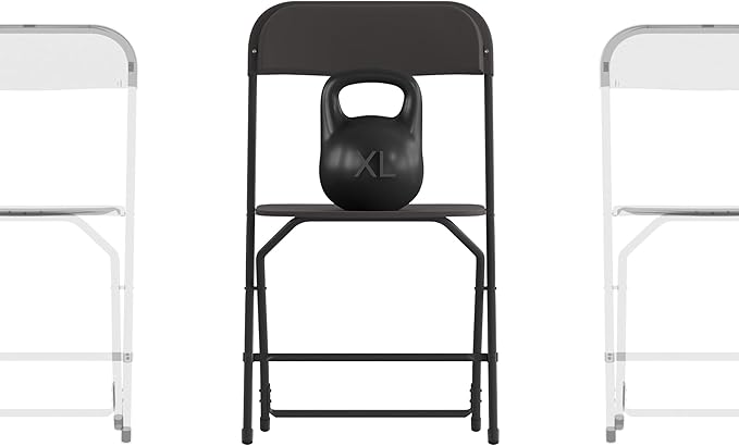 Flash Furniture Hercules Series Big & Tall Stackable Plastic Folding Chairs, Extra Wide Commercial Event Seats, Set of 4, Black
