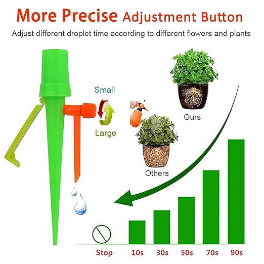 Upgrade Self Watering Planter Insert, Self Watering Spike with Long Dripper & Valve Switch, Adjustable Plant Watering Devices, Automatic Watering System for Outdoor & Indoor Plants (12, Green+Orange)