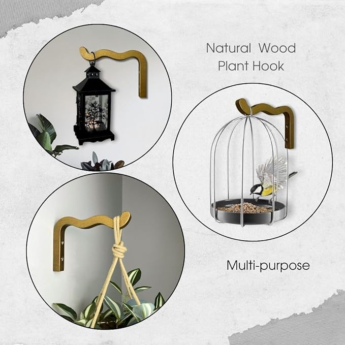 2-Piece Set of Wavy Wooden Wall Planters for Indoor Plants 6 Inch - Natural Plant Hook for Wall Plant, Wind Chimes, Flower Brackets - Durable Bracket Plant Hanger (Bronze)