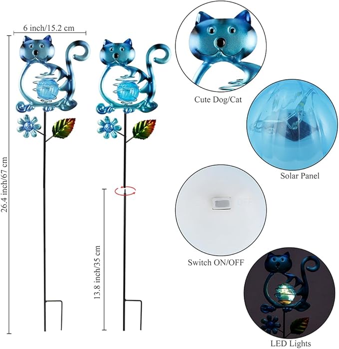 Solar Garden Lights Outdoor Decor,26.4''H Cat Figurine Light,Waterproof Decorative Garden Stakes for Lawn Patio Pathway, Solar Lights for Outside for Mom,Women,Cat Lovers