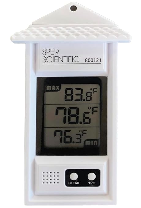 Sper Scientific Compact Digital Min/Max Thermometer 800121 - Wide Range Temperature Logger with Clear LCD Display - Ideal for Laboratories, Food Storage, HVAC & Greenhouses