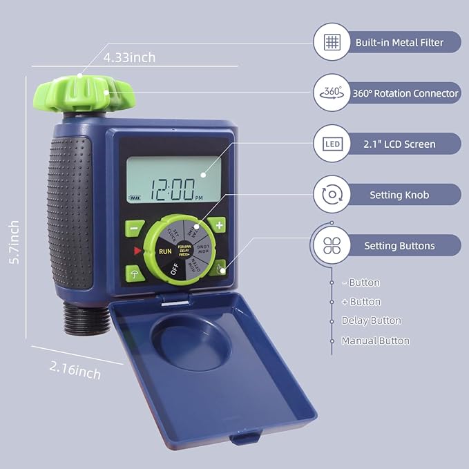Single Water Timer Garden Irrigation Controller Sprinkler Hose Timer with Big Dial and Large LCD Screen Automatic Electronic Solenoid Valve