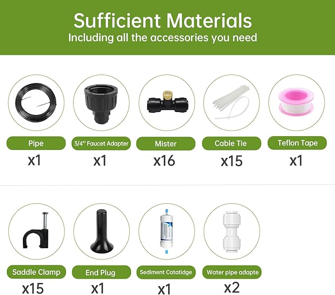 50FT Outdoor Misting Cooling System‌ - Patio Garden Kit with ‌Brass Nozzles & UV Tubing‌, DIY Install for ‌Pool, BBQ, Greenhouse‌, Water-Saving High Pressure Cooler