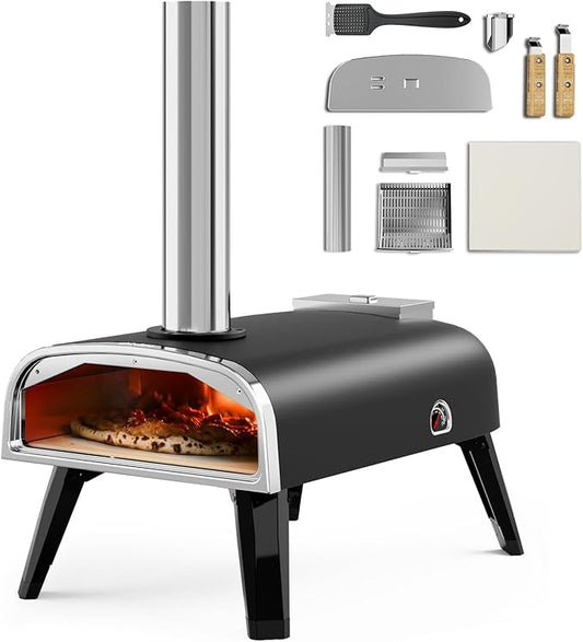 Pizza Oven Outdoor 12" Wood Fired Pizza Ovens Pellet Pizza Stove for outside, Portable Stainless Steel Pizza Oven for Backyard Pizza Oven