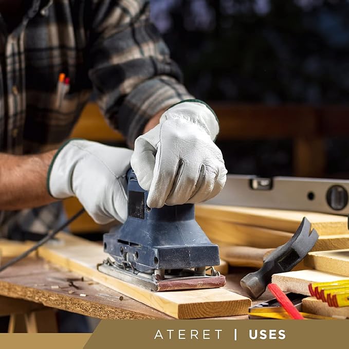 ATERET 12 Pairs Large Heavy Duty Durable Cowhide Leather Work Gloves I Driver Gloves for Truck Driving, Warehouse, Gardening, Farming