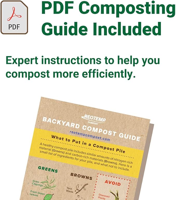 Reotemp 20 Inch Fahrenheit Backyard Compost Thermometer with Digital Composting Guide