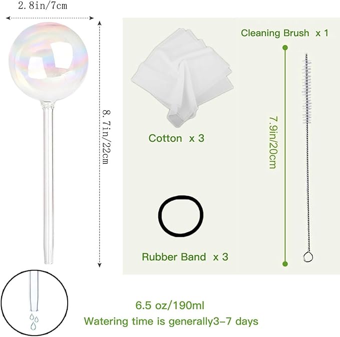 Glass Plant Watering Globes, Water Plants While Away Slow Self Watering Planter Insert Bulbs for Outdoor Indoor Plants, Vacation Plant Watering System Devices (Iridescent Medium 3-Pack)