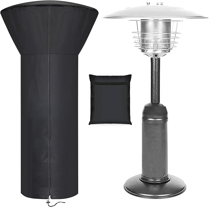 Patio Tabletop Heater Covers with Zipper and Storage Bag,Waterproof,Dustproof,Wind-Resistant,Sunlight-Resistant,Snow-Resistant,Black,38'' Height x 24" Dome x 14.5" Base