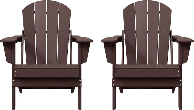Westin Outdoors Laguna WO Home Furniture Adirondack Chair 2 PCS Set Outdoor Folding Patio Chair for Bon Fire Pit Garden Lawn Backyard Lounging Relaxing (Dark Brown)