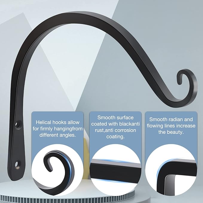 Gtongoko 2 Pack 8 Inch Plant Hangers Outdoor Metal, Plant Hooks for Wall Indoor, Outdoor Hooks for Hanging Bird Feeders, Plant Bracket, Lanterns, Wind Chinme, Black
