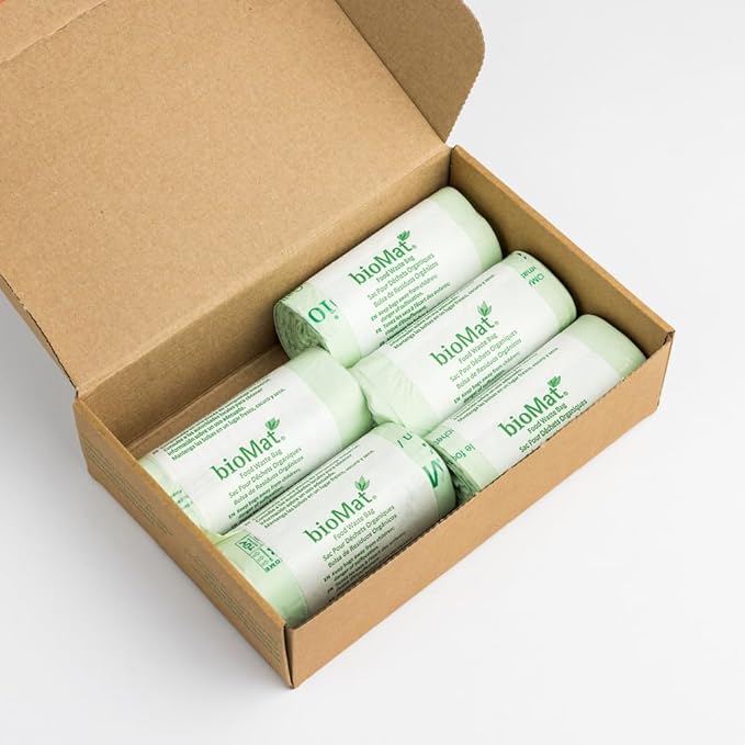 bioMat 2.6 Gallon Compostable Trash Bags with Handle Ties, 150 Count, Compost Bags for Garbage Bins, BPI ASTM D6400 and CMA Certified Trash Bags