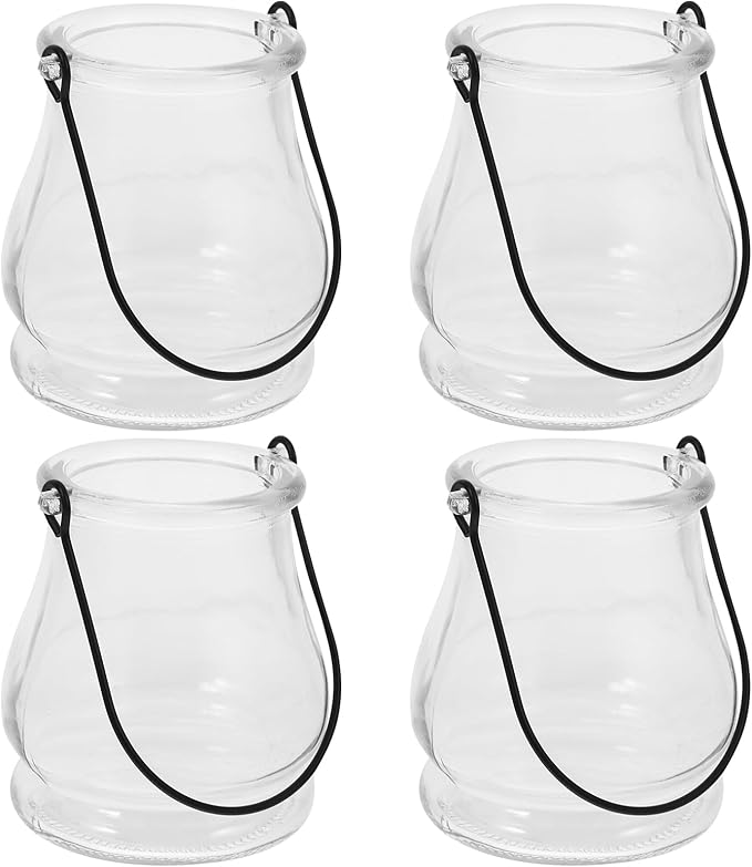 Cabilock 4pcs Hanging Candle Holders, Clear Tealight Holder, Hanging Glass Vase, Fillable Plant Succulent Vase Hanger for Party Wedding Decoration