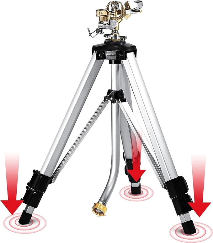 YAMATIC Impact Sprinkler on Tripod Base, 360 Degree Large Area, Heavy Duty Adjustable Pulsator Sprinkler for Lawn Yard and Grass, Spray up to 20-90ft(36inch) Brass Head, 1Pcs