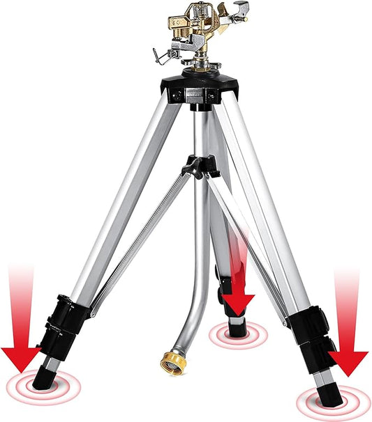 YAMATIC Impact Sprinkler on Tripod Base, 360 Degree Large Area, Heavy Duty Adjustable Pulsator Sprinkler for Lawn Yard and Grass, Spray up to 20-90ft(36inch) Brass Head, 1Pcs