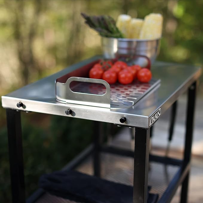NUUK Three-Shelf Rolling Outdoor Dining Cart Table, 16" x 24" Stainless Steel Commercial Multifunctional Kitchen Food Prep Worktable on Wheels