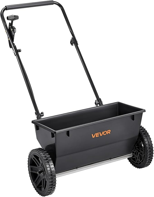 VEVOR Broadcast Spreader, 50LBS Capacity, Walk-Behind Push Spreader, 18 in Spreading Width, 8 in All Terrain Pneumatic Tires, Lawn Spreaders with Hopper Grate, for Seed, Fertilizer, Ice Melt