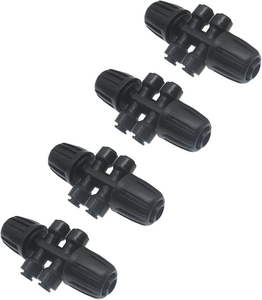 4pcs 1/2'' to 1/4'' Barbed Tee Quick Connector Push-to-Fit 6 Way Drip Irrigation Fittings