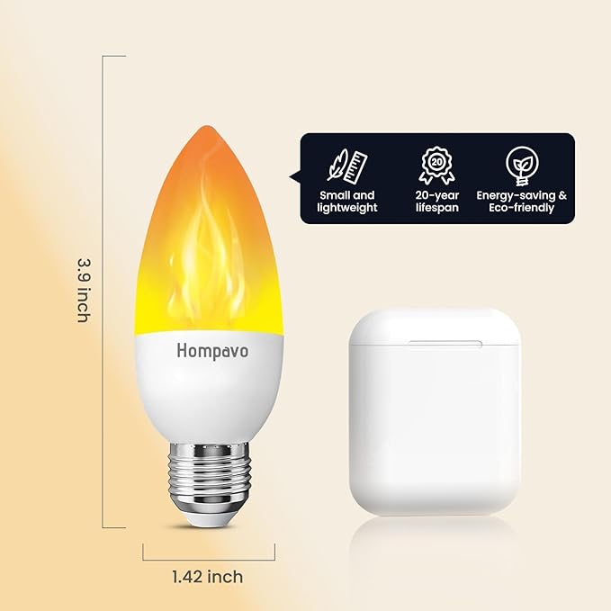 Hompavo Upgraded LED Flame Light Bulbs, 3 Modes Flickering Light Bulbs, E26 Candle Fire Light Bulb for Halloween Christmas Party Porch Indoor & Outdoor Home Decoration - 2 Pack