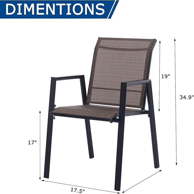 Outdoor Patio Chairs Set of 8, Mocha Stackable Outdoor Chairs, Lightweight Patio Set with High Back, Metal Dining Chair for Lawn, Garden, Yard and Deck