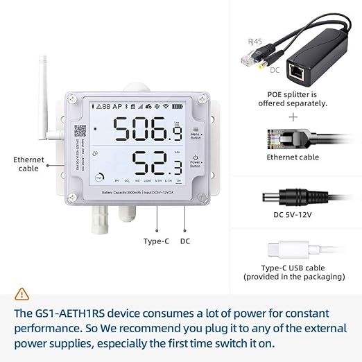 Ubibot GS1-AETH1RS + Wind Speed Sensor Probe Bundle Ethernet Thermometer Hygrometer, WiFi Temperature Humidity Sensor, Digital Temperature Data Logger, Free App Email Alert(2.4GHz WiFi & RJ45 Ethernet