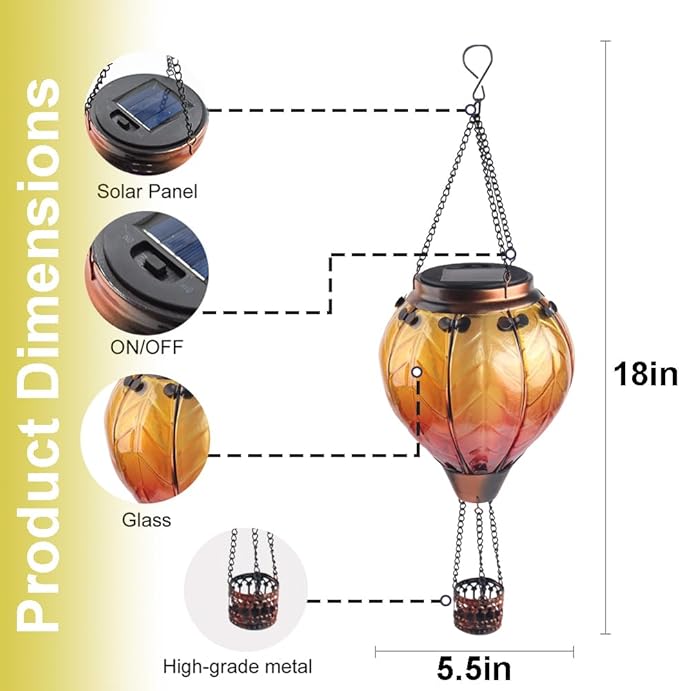Hot Air Balloon Solar Lantern with Flickering Flame Hanging Solar Lanterns Outdoor Lights Waterproof Lanterns Decorative Garden Patio Yard Party Decor Yellow