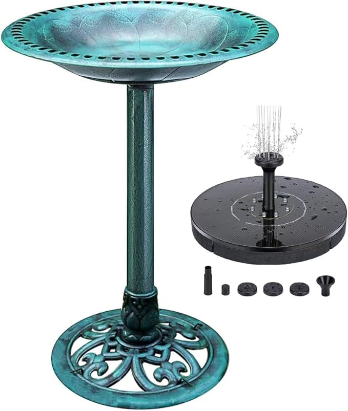 KKY 28 Inch Bird Bath Outdoor Garden Resin Lightweight Retro Courtyard Art Green Color