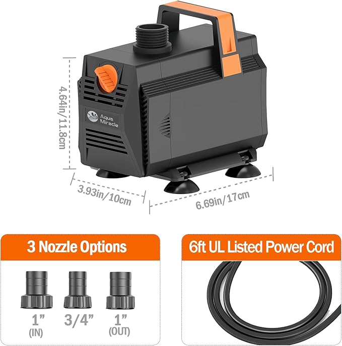 AquaMiracle 1050GPH Aquarium Water Pumps (4000L/H, 55W) Fountain Pump Pond Pump Submersible Water Pump with Flow Control for Fountain, Waterfall, Statuary, Filtration, Water feature, Hydroponics