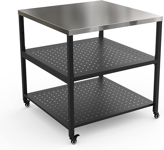 31.5” Pizza Oven Table for ooni Ninja Gozney Aidpiza BIG HORN, Modular Grill Cart for Blackstone Cuisinart Weber Char-Broil Royal Gourmet Pit Boss GasOne Griddle, Movable Food Prep Workcart Stand