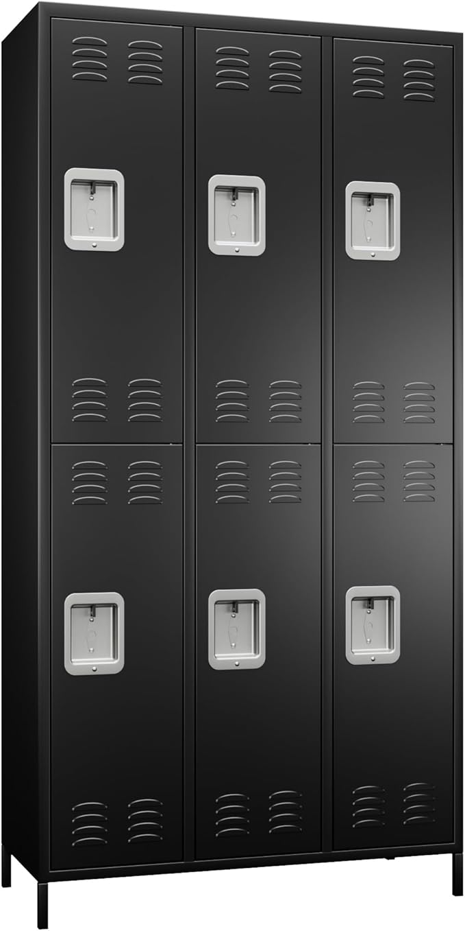 METAN Metal Locker for School Office Gym Bedroom,6 Doors Steel Storage Locker Cabinet for Employees,Industrial Storage Locker with 1 Shelves,Assembly Required (6 Door-Black)
