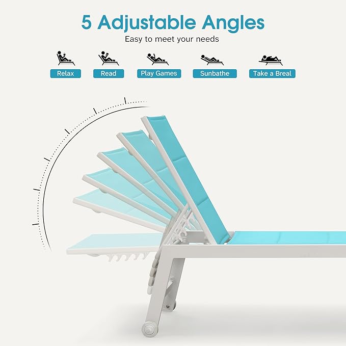 PURPLE LEAF Lounge Chair Pool Chaise Lounge Outdoor Turquoise Blue 2 Sets