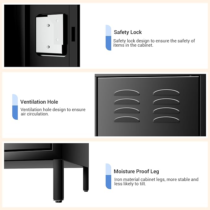 72" Metal Lockers for Employees with 9 Door, Black Metal Storage Cabinet with 27 Hooks, Industrial Locker, Assembly Required, for Gym, School, Classroom, Home, Office, Industrial